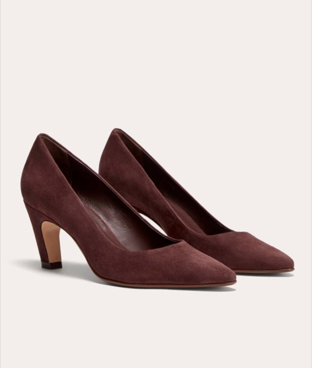 Everlane Banana Pump 10 NWT Dark Mahogany Brown Suede Heel Academia Prep